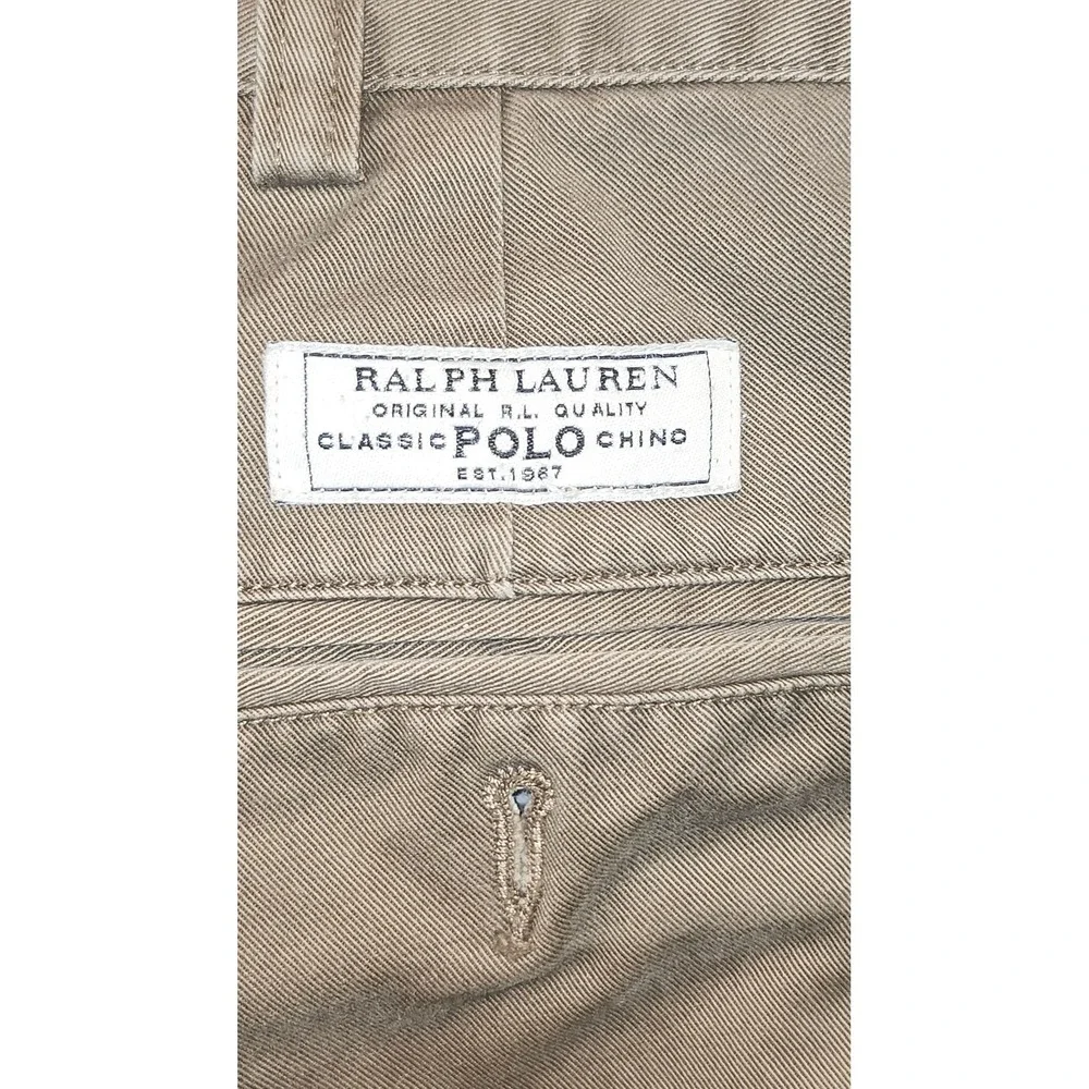 Polo Ralph Lauren Andrew Pant Mens 36x32 Khaki Tan Pleated Chino Cotton Twill